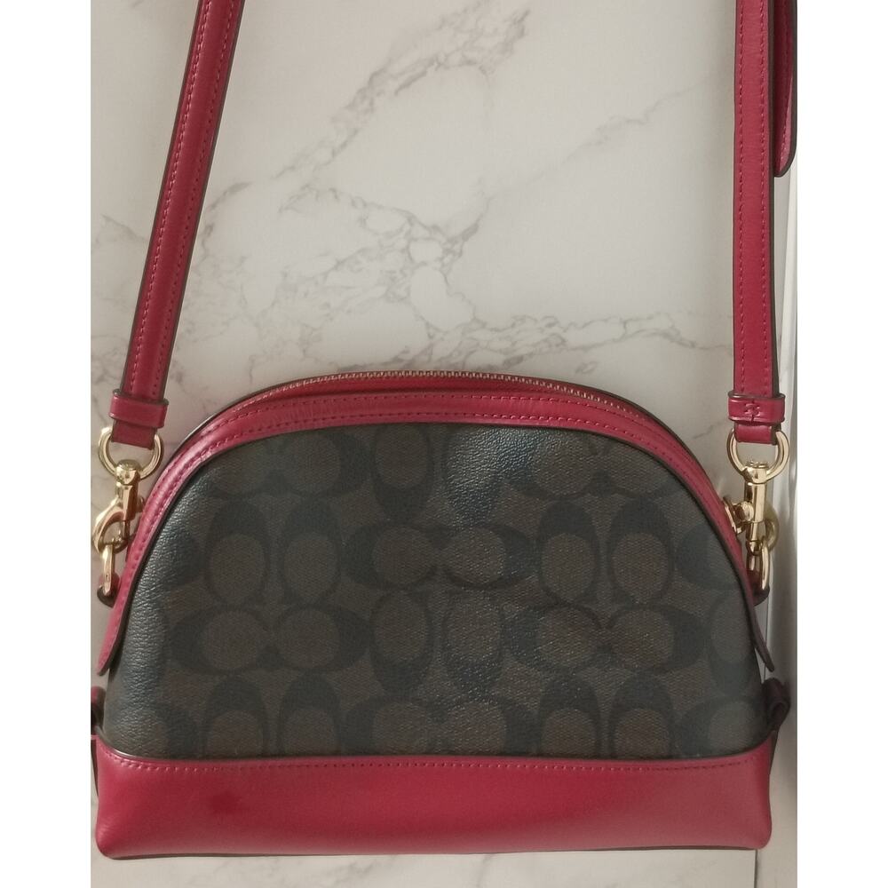 COACH Dome Signature Coated Canvas & Red Leather Crossbody Bag - EUC - Picture 2 of 7